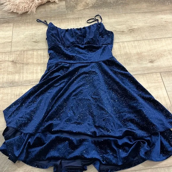 emerald sundae navy blue dress Artist Garden Pale Cobalt Sleeveless Flared Midi Dress